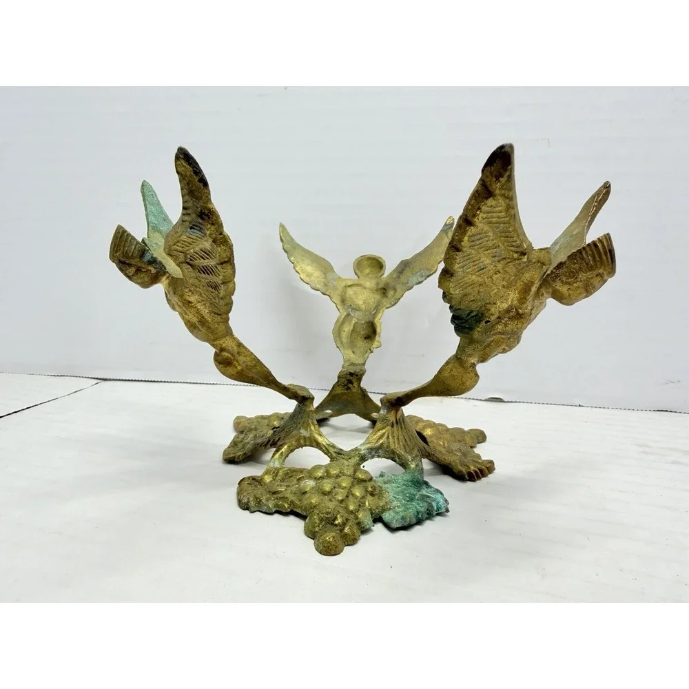 Vintage Brass 3 Angel Cherub Grapevine Bowl Holder Centerpiece Missing Bowl